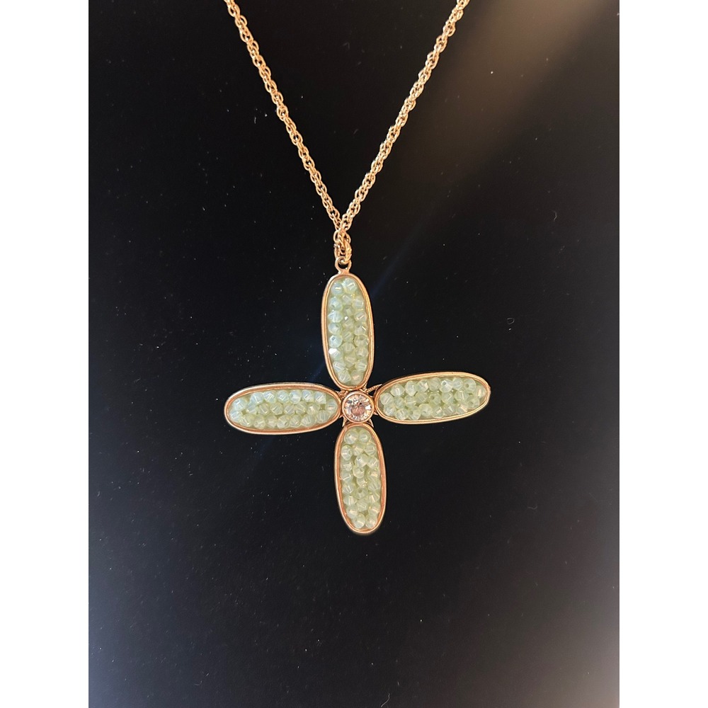 Liz Palacios SF Swarovski Elements Green Crystal Flower Cross Pendant Necklace